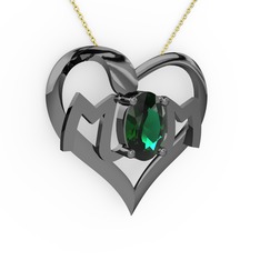 Mom Kolye - Yeşil kuvars 925 ayar siyah rodyum kaplama gümüş kolye (40 cm altın rolo zincir) #a9h2iq