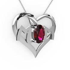 Rodolit garnet 18 ayar beyaz altın kolye (40 cm beyaz altın rolo zincir)