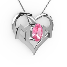 Mom Kolye - Pembe kuvars 18 ayar beyaz altın kolye (40 cm gümüş rolo zincir) #i51862