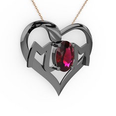 Mom Kolye - Rodolit garnet 925 ayar siyah rodyum kaplama gümüş kolye (40 cm gümüş rolo zincir) #l5nmjv