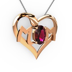 Rodolit garnet 18 ayar rose altın kolye (40 cm gümüş rolo zincir)
