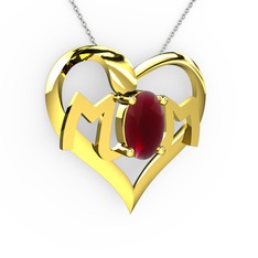 Mom Kolye - Kök yakut 8 ayar altın kolye (40 cm gümüş rolo zincir) #n3vurf