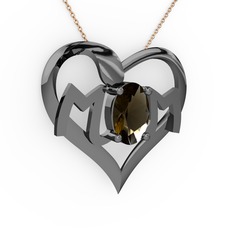 Mom Kolye - Dumanlı kuvars 925 ayar siyah rodyum kaplama gümüş kolye (40 cm rose altın rolo zincir) #oy7s77