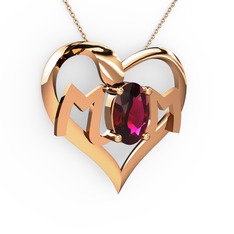 Mom Kolye - Rodolit garnet 14 ayar rose altın kolye (40 cm gümüş rolo zincir) #ps7og1