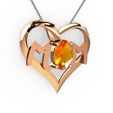 Mom Kolye - Sitrin 14 ayar rose altın kolye (40 cm gümüş rolo zincir) #pzo02t