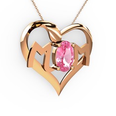 Pembe kuvars 8 ayar rose altın kolye (40 cm gümüş rolo zincir)