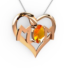 Mom Kolye - Sitrin 14 ayar rose altın kolye (40 cm gümüş rolo zincir) #sb7grc