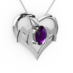 Mom Kolye - Ametist 18 ayar beyaz altın kolye (40 cm beyaz altın rolo zincir) #sdx6ml