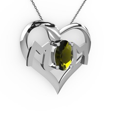 Mom Kolye - Peridot 8 ayar beyaz altın kolye (40 cm gümüş rolo zincir) #t2fzvy