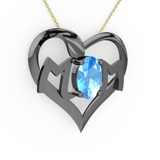 Mom Kolye - Akuamarin 925 ayar siyah rodyum kaplama gümüş kolye (40 cm altın rolo zincir) #t8tsy2