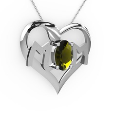 Peridot 8 ayar beyaz altın kolye (40 cm beyaz altın rolo zincir)