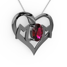 Mom Kolye - Rodolit garnet 925 ayar siyah rodyum kaplama gümüş kolye (40 cm beyaz altın rolo zincir) #u2lad7