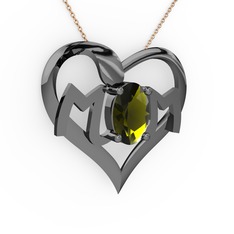 Mom Kolye - Peridot 925 ayar siyah rodyum kaplama gümüş kolye (40 cm rose altın rolo zincir) #xsxap5