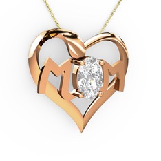 Mom Kolye - Beyaz zirkon 18 ayar rose altın kolye (40 cm altın rolo zincir) #xtm7mb