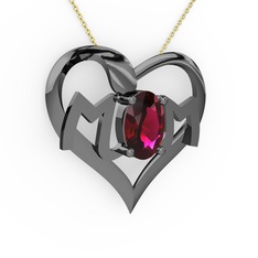 Mom Kolye - Rodolit garnet 925 ayar siyah rodyum kaplama gümüş kolye (40 cm altın rolo zincir) #ygprxz
