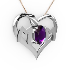 Mom Kolye - Ametist 14 ayar beyaz altın kolye (40 cm rose altın rolo zincir) #yjlsgb