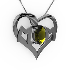 Peridot 925 ayar siyah rodyum kaplama gümüş kolye (40 cm gümüş rolo zincir)
