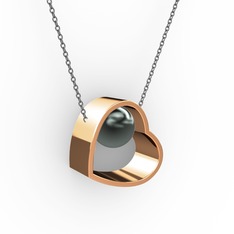 Siyah inci 14 ayar rose altın kolye (40 cm gümüş rolo zincir)