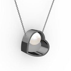 Saklı İnci Kolye - Inci 925 ayar siyah rodyum kaplama gümüş kolye (40 cm gümüş rolo zincir) #179mf18