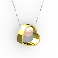 Saklı İnci Kolye - Pembe inci 8 ayar altın kolye (40 cm gümüş rolo zincir) #1gc1uo4