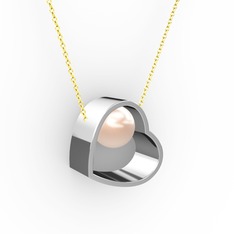 Saklı İnci Kolye - Pembe inci 8 ayar beyaz altın kolye (40 cm gümüş rolo zincir) #1iwsnn4
