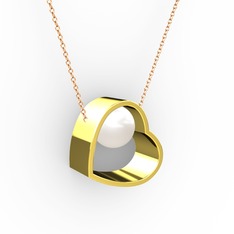 Saklı İnci Kolye - Inci 8 ayar altın kolye (40 cm rose altın rolo zincir) #1j1nftg