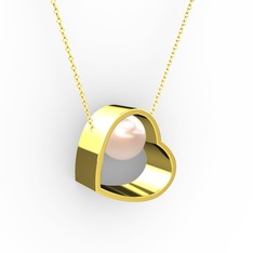 Saklı İnci Kolye - Pembe inci 8 ayar altın kolye (40 cm altın rolo zincir) #1qzc7al