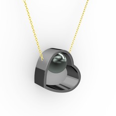 Saklı İnci Kolye - Siyah inci 925 ayar siyah rodyum kaplama gümüş kolye (40 cm altın rolo zincir) #xfdyba