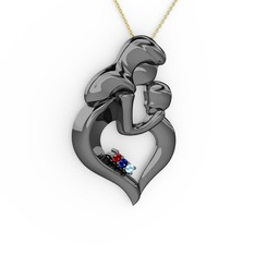 Garnet, akuamarin ve lab safir 925 ayar siyah rodyum kaplama gümüş kolye (40 cm altın rolo zincir)