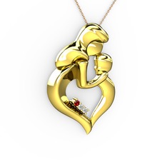 Anne Çocuk Kalp Kolye - Garnet ve beyaz zirkon 18 ayar altın kolye (40 cm rose altın rolo zincir) #162pttf