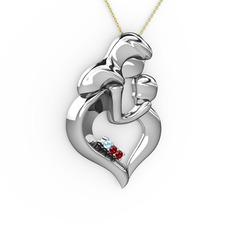 Akuamarin ve garnet 18 ayar beyaz altın kolye (40 cm gümüş rolo zincir)