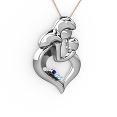 Lab safir ve akuamarin 925 ayar gümüş kolye (40 cm gümüş rolo zincir)