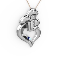 Beyaz zirkon, akuamarin ve lab safir 925 ayar gümüş kolye (40 cm gümüş rolo zincir)