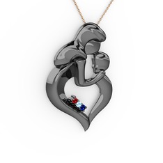 Anne Çocuk Kalp Kolye - Garnet, lab safir ve akuamarin 925 ayar siyah rodyum kaplama gümüş kolye (40 cm rose altın rolo zincir) #19ol1nw