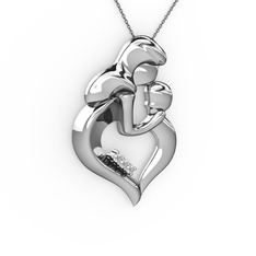 Anne Çocuk Kalp Kolye - Beyaz zirkon 14 ayar beyaz altın kolye (40 cm gümüş rolo zincir) #1a3amdd