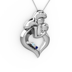 Anne Çocuk Kalp Kolye - Akuamarin, lab safir ve beyaz zirkon 8 ayar beyaz altın kolye (40 cm beyaz altın rolo zincir) #1d1vmgr