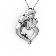 Garnet, akuamarin ve beyaz zirkon 925 ayar gümüş kolye (40 cm gümüş rolo zincir)