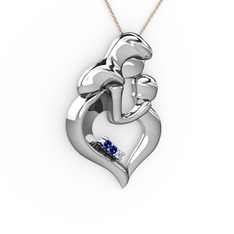 Lab safir ve pırlanta 925 ayar gümüş kolye (0.015 karat, 40 cm gümüş rolo zincir)