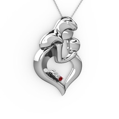 Beyaz zirkon, garnet ve pırlanta 14 ayar beyaz altın kolye (0.015 karat, 40 cm gümüş rolo zincir)