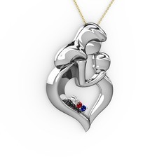 Pırlanta, lab safir ve garnet 18 ayar beyaz altın kolye (0.015 karat, 40 cm altın rolo zincir)