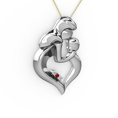 Beyaz zirkon, pırlanta ve garnet 8 ayar beyaz altın kolye (0.015 karat, 40 cm altın rolo zincir)