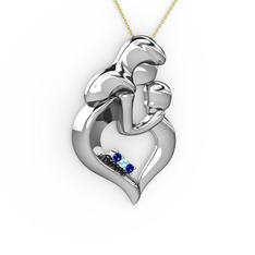 Lab safir ve akuamarin 14 ayar beyaz altın kolye (40 cm altın rolo zincir)