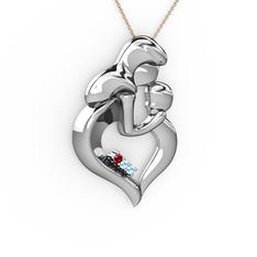 Garnet ve akuamarin 925 ayar gümüş kolye (40 cm gümüş rolo zincir)