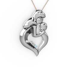 Pırlanta, akuamarin ve beyaz zirkon 925 ayar gümüş kolye (0.015 karat, 40 cm rose altın rolo zincir)