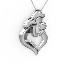 Anne Çocuk Kalp Kolye - Beyaz zirkon ve pırlanta 18 ayar beyaz altın kolye (0.015 karat, 40 cm beyaz altın rolo zincir) #1omp003