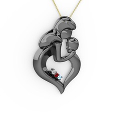 Beyaz zirkon, akuamarin ve garnet 925 ayar siyah rodyum kaplama gümüş kolye (40 cm gümüş rolo zincir)