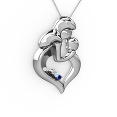 Pırlanta, lab safir ve akuamarin 8 ayar beyaz altın kolye (0.015 karat, 40 cm gümüş rolo zincir)