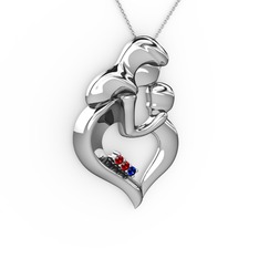 Anne Çocuk Kalp Kolye - Garnet ve lab safir 14 ayar beyaz altın kolye (40 cm beyaz altın rolo zincir) #1u4g8hj