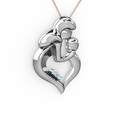 Anne Çocuk Kalp Kolye - Akuamarin ve pırlanta 14 ayar beyaz altın kolye (0.015 karat, 40 cm rose altın rolo zincir) #1u884hd