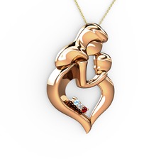 Anne Çocuk Kalp Kolye - Akuamarin, garnet ve pırlanta 8 ayar rose altın kolye (0.015 karat, 40 cm altın rolo zincir) #1vlb1i7